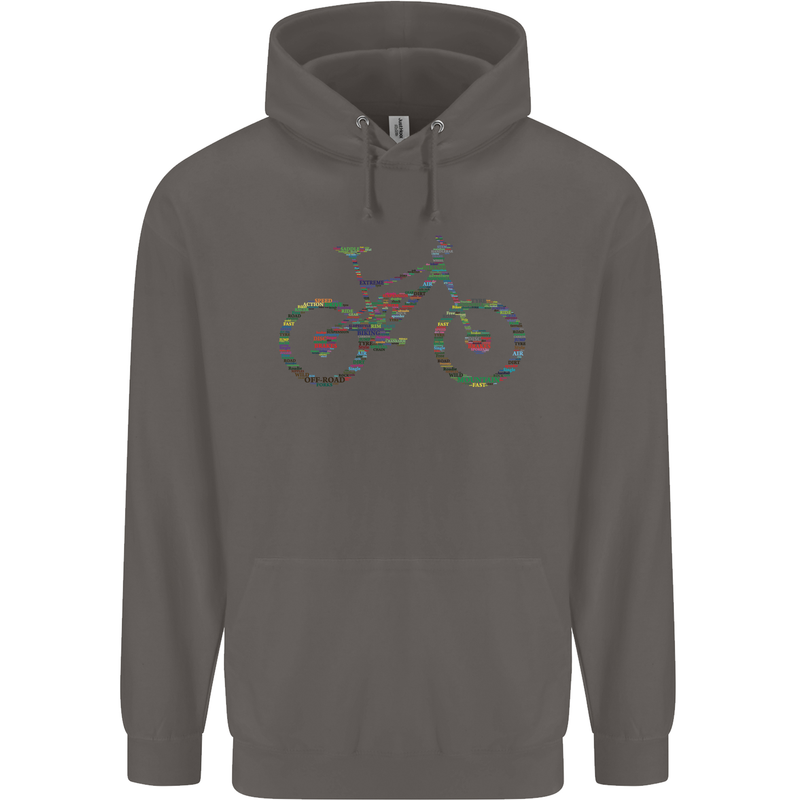 Cycling Word Cloud Cyclist Bicycle Mens 80% Cotton Hoodie Charcoal