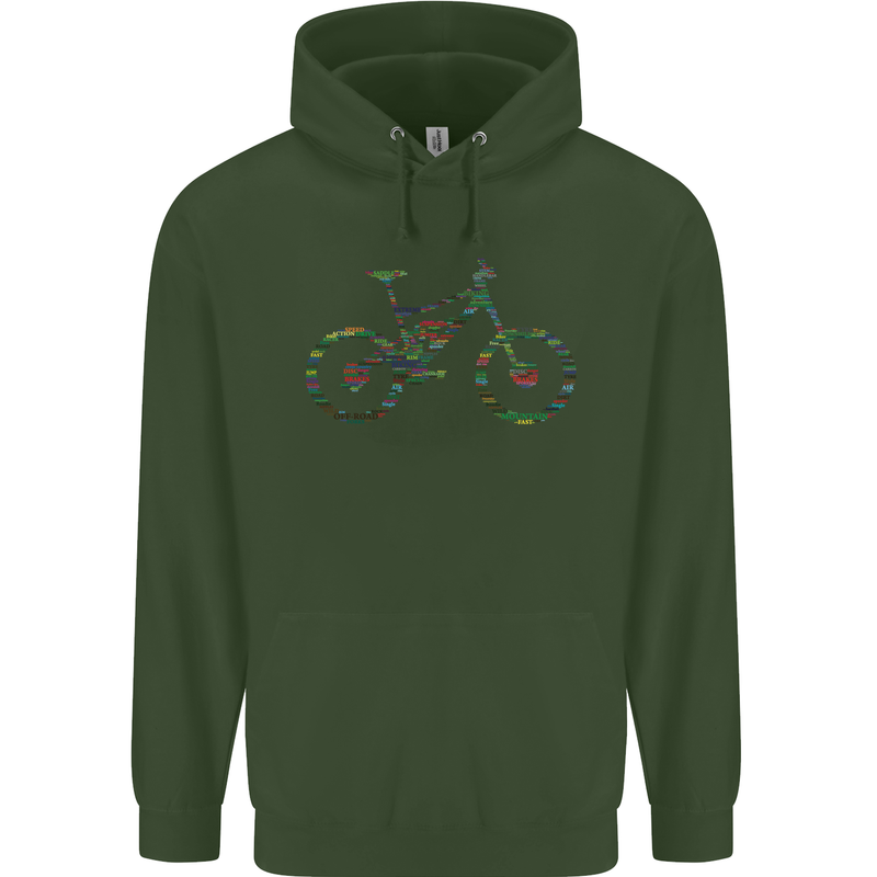 Cycling Word Cloud Cyclist Bicycle Mens 80% Cotton Hoodie Forest Green