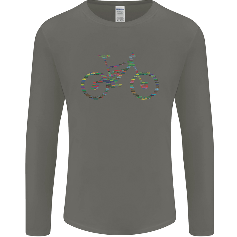 Cycling Word Cloud Cyclist Bicycle Mens Long Sleeve T-Shirt Charcoal