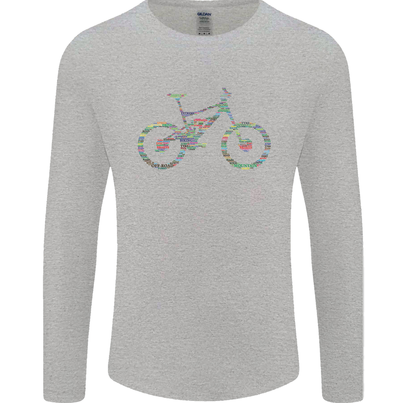 Cycling Word Cloud Cyclist Bicycle Mens Long Sleeve T-Shirt Sports Grey