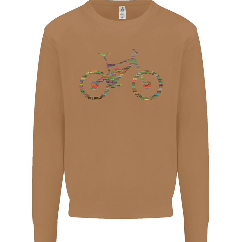 Cycling Word Cloud Cyclist Bicycle Mens Sweatshirt Jumper Caramel Latte