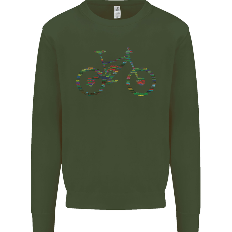 Cycling Word Cloud Cyclist Bicycle Mens Sweatshirt Jumper Forest Green
