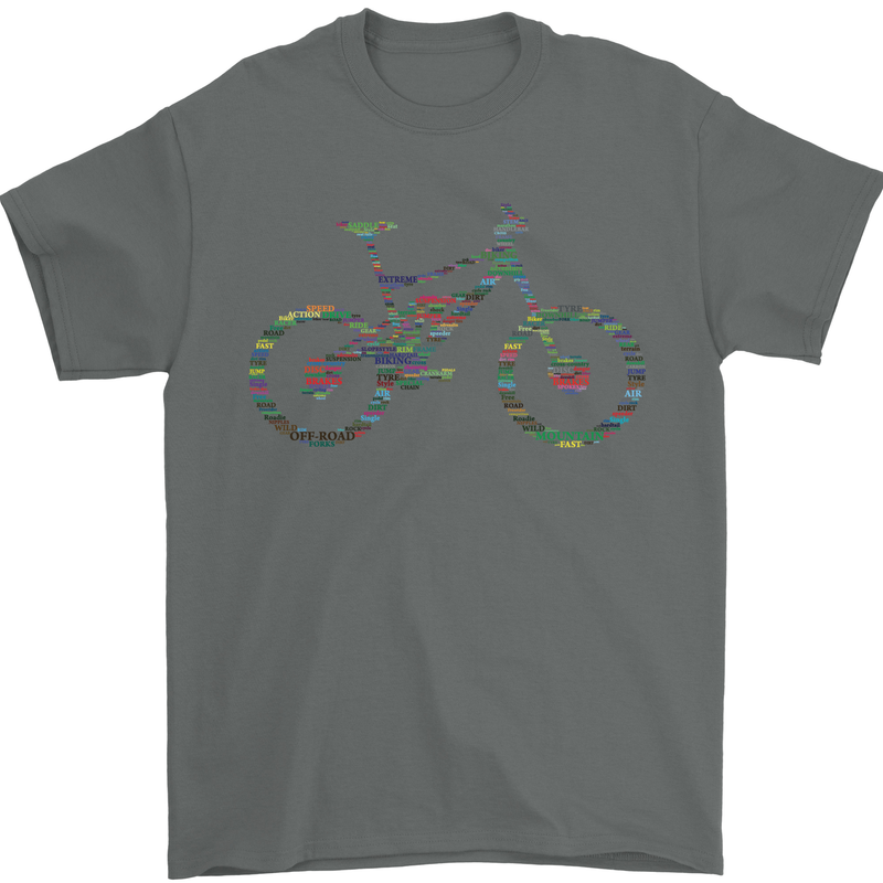 Cycling Word Cloud Cyclist Bicycle Mens T-Shirt Cotton Gildan Charcoal