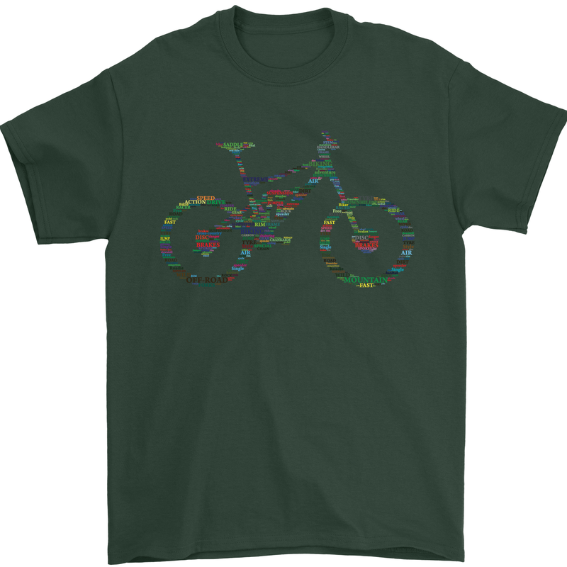 Cycling Word Cloud Cyclist Bicycle Mens T-Shirt Cotton Gildan Forest Green