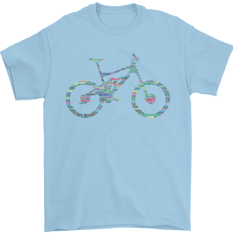 Cycling Word Cloud Cyclist Bicycle Mens T-Shirt Cotton Gildan Light Blue