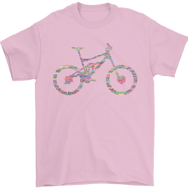 Cycling Word Cloud Cyclist Bicycle Mens T-Shirt Cotton Gildan Light Pink
