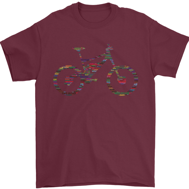 Cycling Word Cloud Cyclist Bicycle Mens T-Shirt Cotton Gildan Maroon