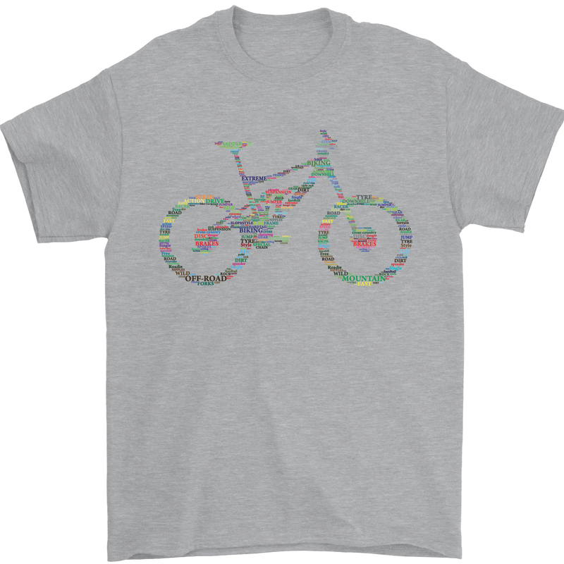 Cycling Word Cloud Cyclist Bicycle Mens T-Shirt Cotton Gildan Sports Grey