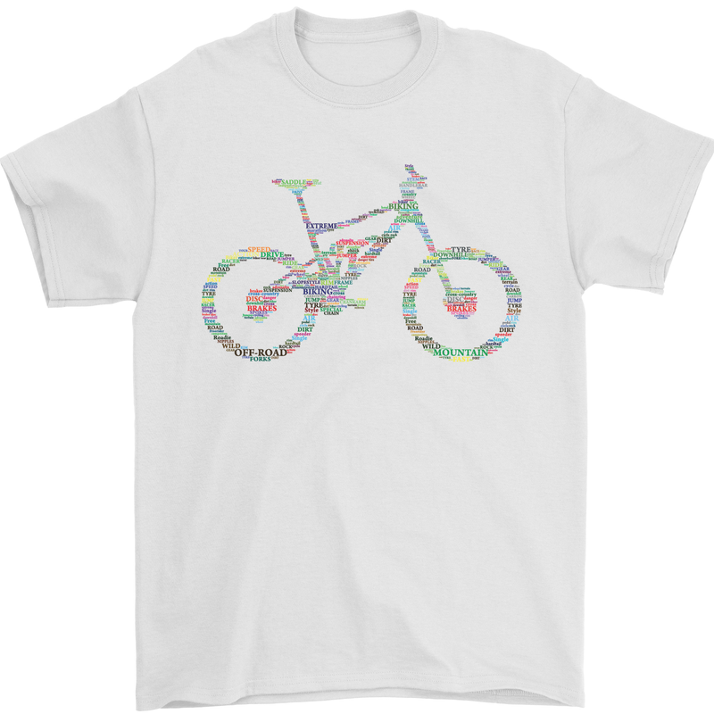 Cycling Word Cloud Cyclist Bicycle Mens T-Shirt Cotton Gildan White