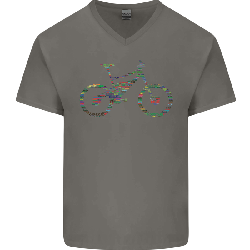Cycling Word Cloud Cyclist Bicycle Mens V-Neck Cotton T-Shirt Charcoal