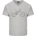 Cycling Word Cloud Cyclist Bicycle Mens V-Neck Cotton T-Shirt Sports Grey