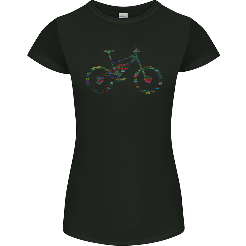 Cycling Word Cloud Cyclist Bicycle Womens Petite Cut T-Shirt Black