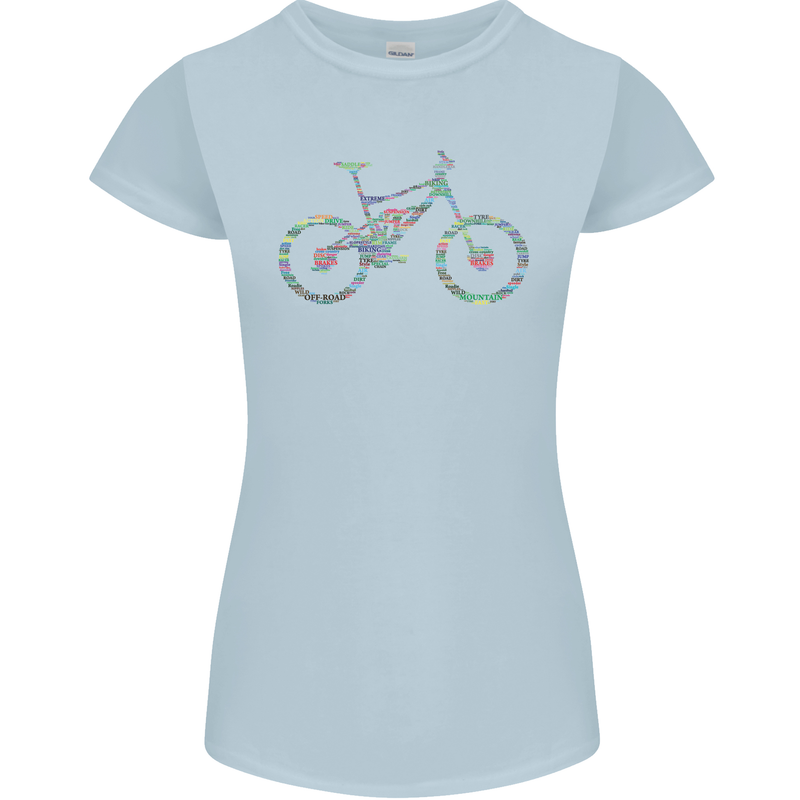 Cycling Word Cloud Cyclist Bicycle Womens Petite Cut T-Shirt Light Blue
