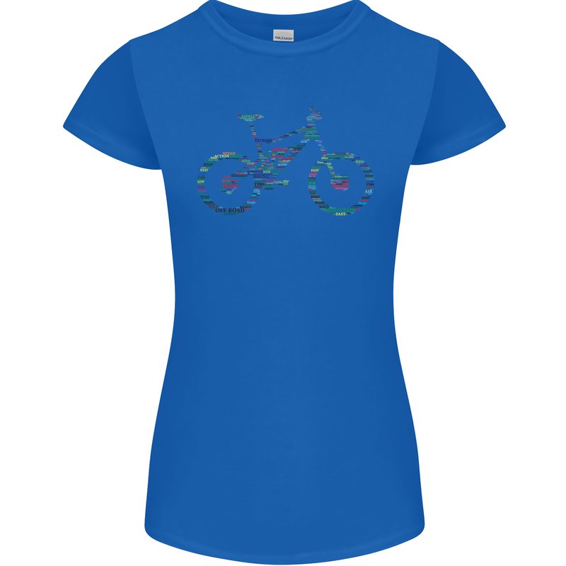 Cycling Word Cloud Cyclist Bicycle Womens Petite Cut T-Shirt Royal Blue
