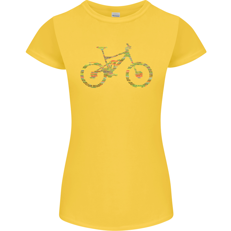Cycling Word Cloud Cyclist Bicycle Womens Petite Cut T-Shirt Yellow