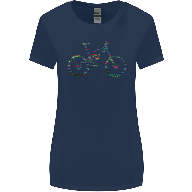Cycling Word Cloud Cyclist Bicycle Womens Wider Cut T-Shirt Navy Blue