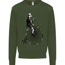 Cycling a Frog Riding a Penny Farthing Kids Sweatshirt Jumper Forest Green