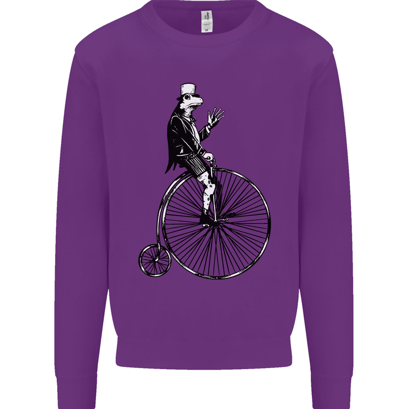 Cycling a Frog Riding a Penny Farthing Kids Sweatshirt Jumper Purple