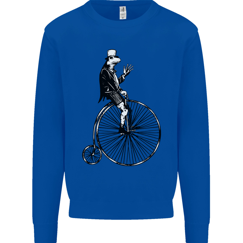 Cycling a Frog Riding a Penny Farthing Kids Sweatshirt Jumper Royal Blue