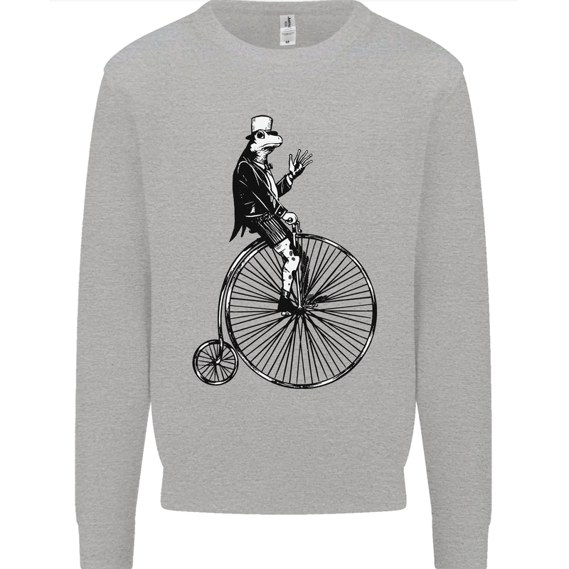 Cycling a Frog Riding a Penny Farthing Kids Sweatshirt Jumper Sports Grey