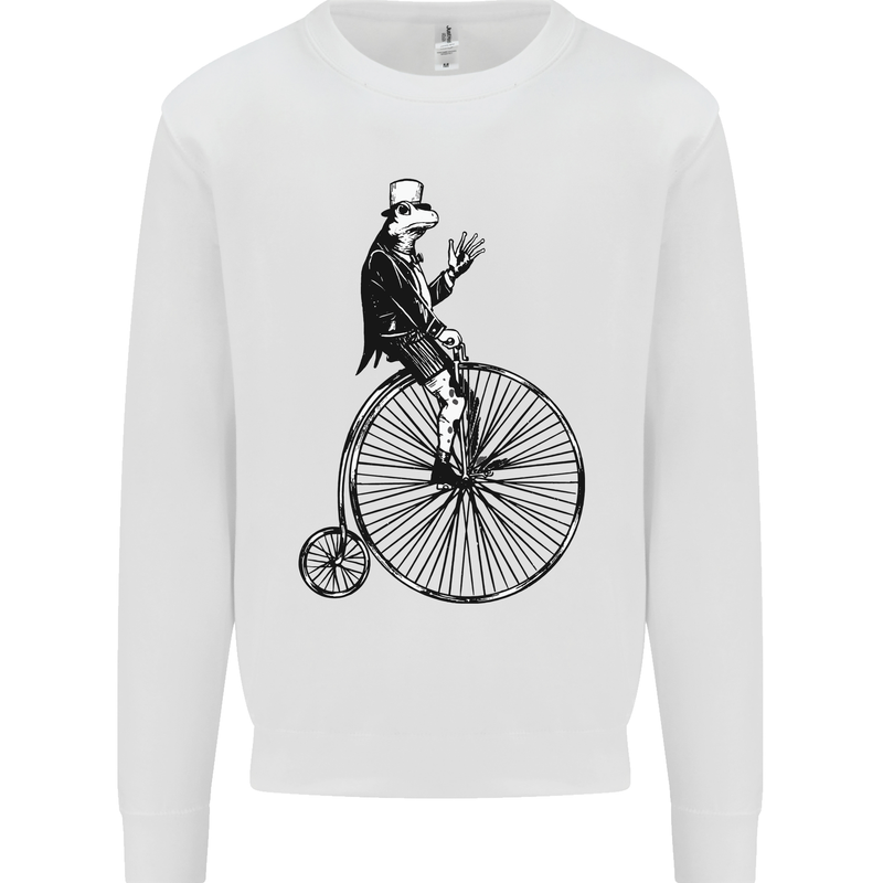 Cycling a Frog Riding a Penny Farthing Kids Sweatshirt Jumper White