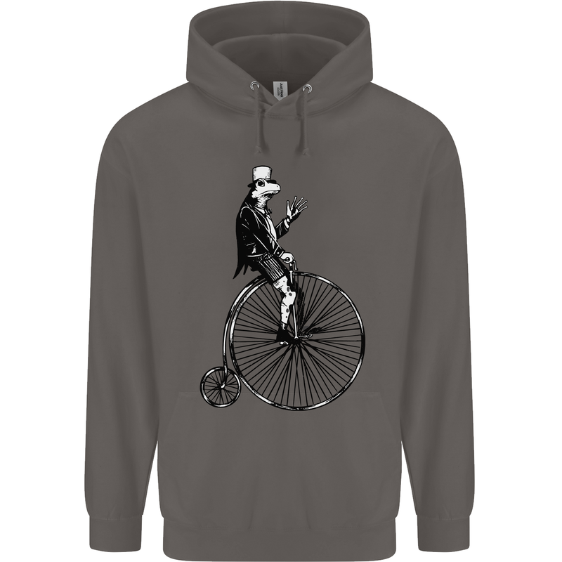 Cycling a Frog Riding a Penny Farthing Mens 80% Cotton Hoodie Charcoal