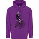 Cycling a Frog Riding a Penny Farthing Mens 80% Cotton Hoodie Purple