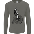 Cycling a Frog Riding a Penny Farthing Mens Long Sleeve T-Shirt Charcoal