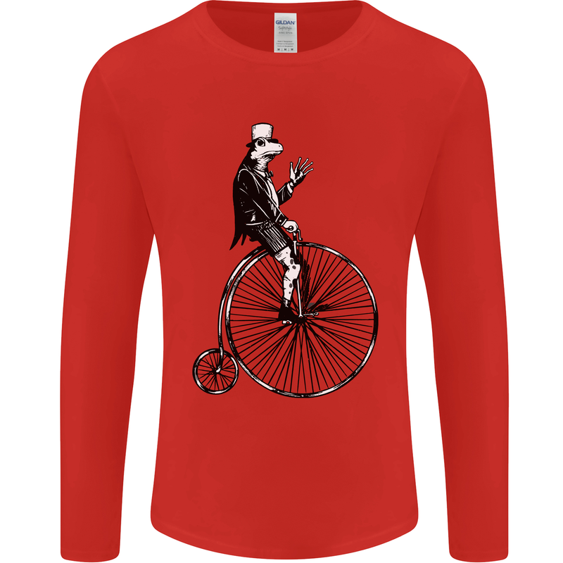 Cycling a Frog Riding a Penny Farthing Mens Long Sleeve T-Shirt Red