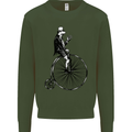 Cycling a Frog Riding a Penny Farthing Mens Sweatshirt Jumper Forest Green
