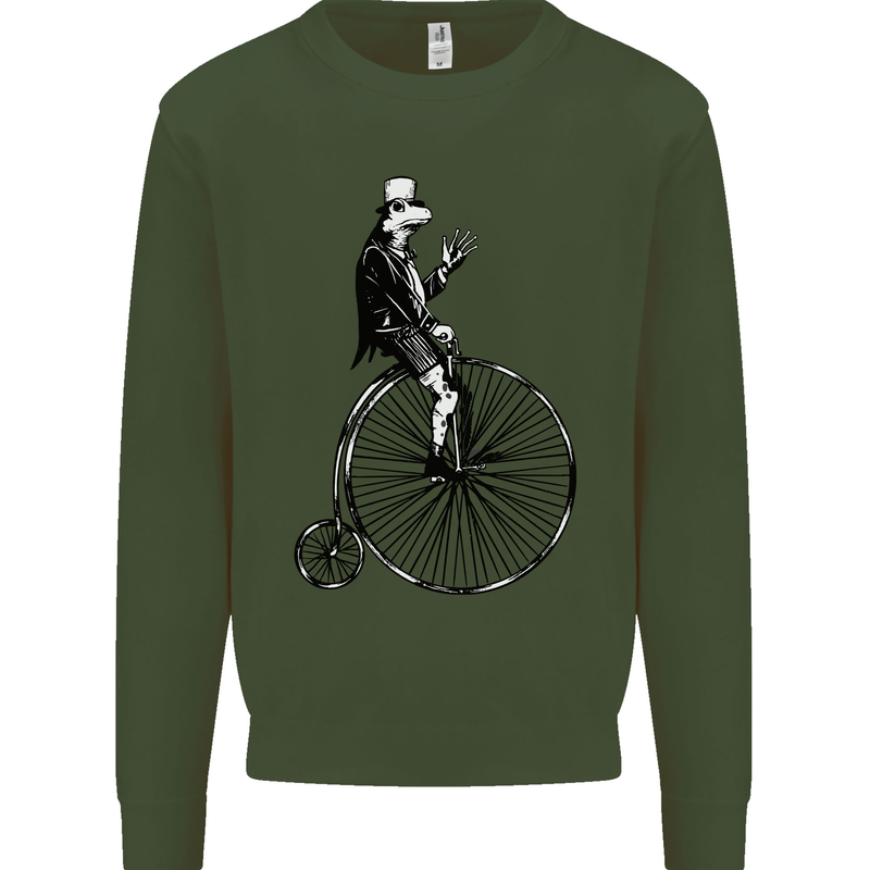 Cycling a Frog Riding a Penny Farthing Mens Sweatshirt Jumper Forest Green