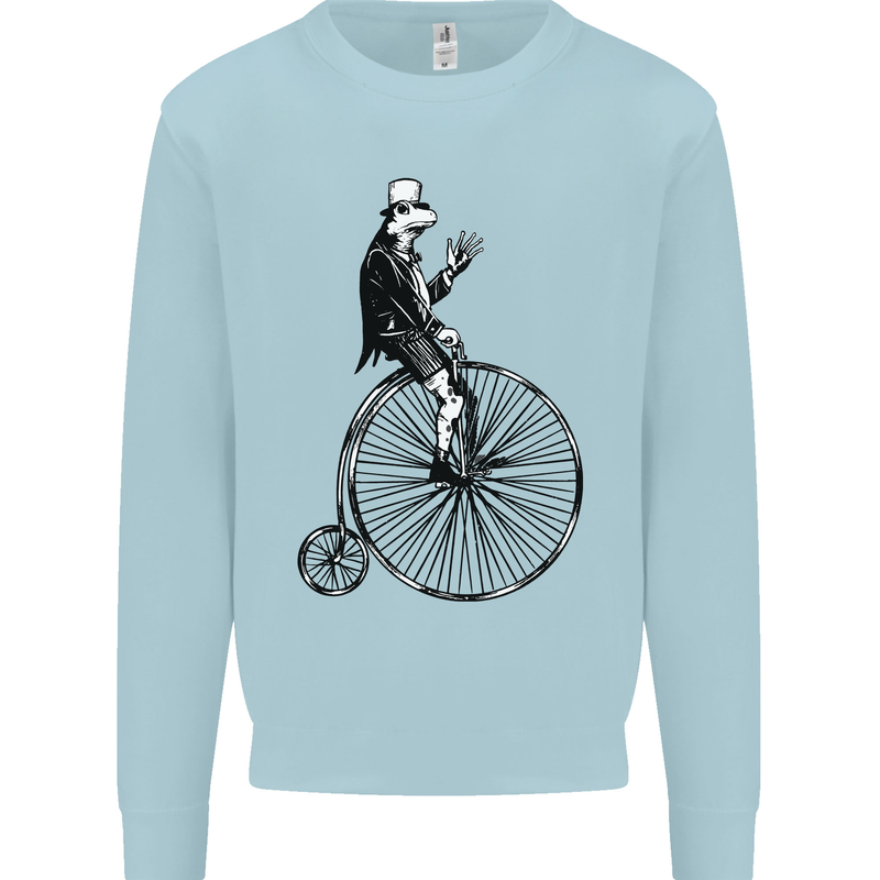 Cycling a Frog Riding a Penny Farthing Mens Sweatshirt Jumper Light Blue