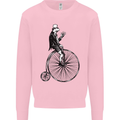 Cycling a Frog Riding a Penny Farthing Mens Sweatshirt Jumper Light Pink