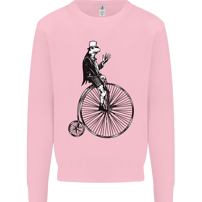Cycling a Frog Riding a Penny Farthing Mens Sweatshirt Jumper Light Pink