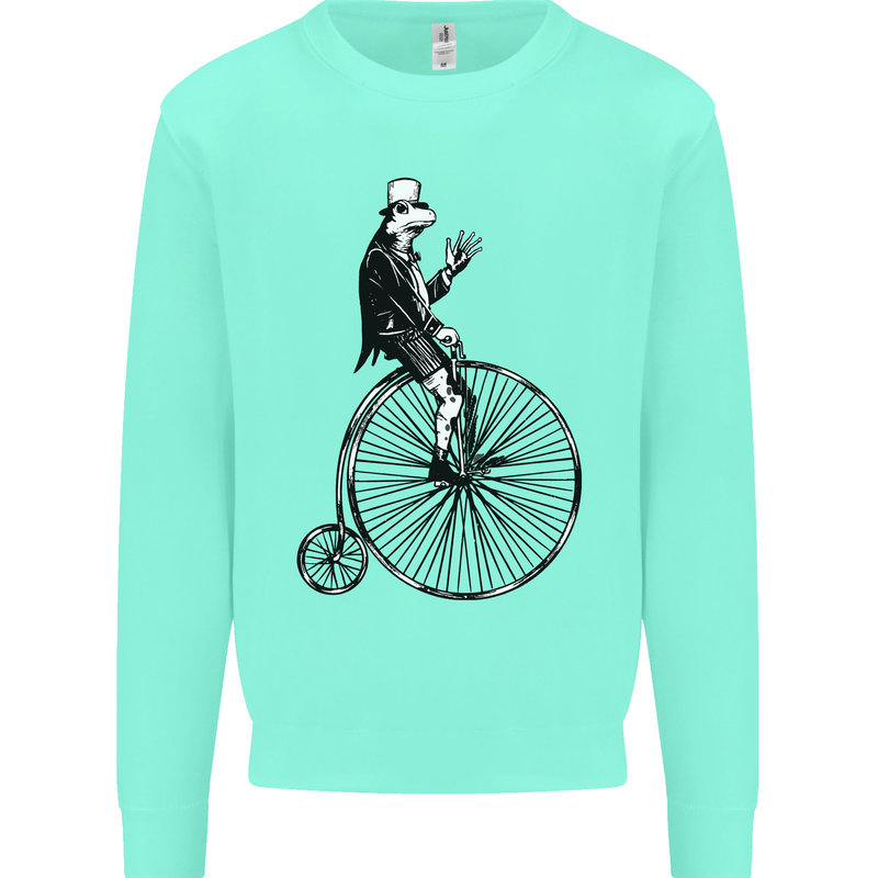 Cycling a Frog Riding a Penny Farthing Mens Sweatshirt Jumper Peppermint