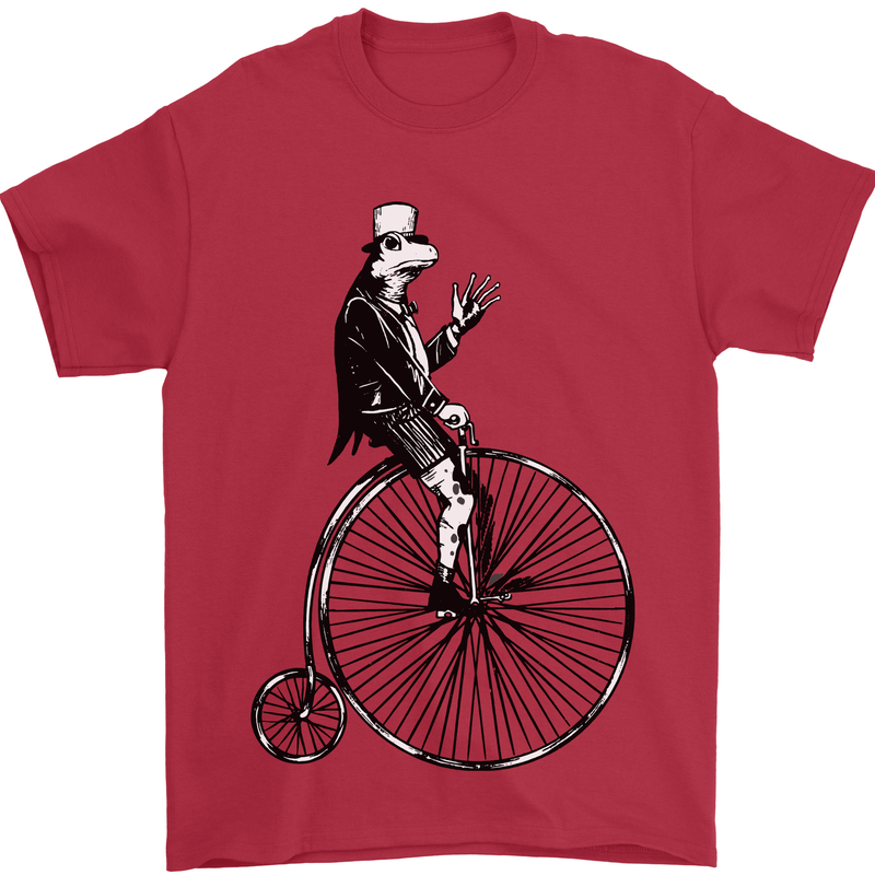 Cycling a Frog Riding a Penny Farthing Mens T-Shirt Cotton Gildan Red