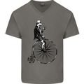 Cycling a Frog Riding a Penny Farthing Mens V-Neck Cotton T-Shirt Charcoal