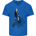 Cycling a Frog Riding a Penny Farthing Mens V-Neck Cotton T-Shirt Royal Blue