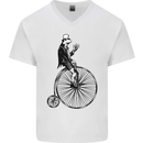 Cycling a Frog Riding a Penny Farthing Mens V-Neck Cotton T-Shirt White