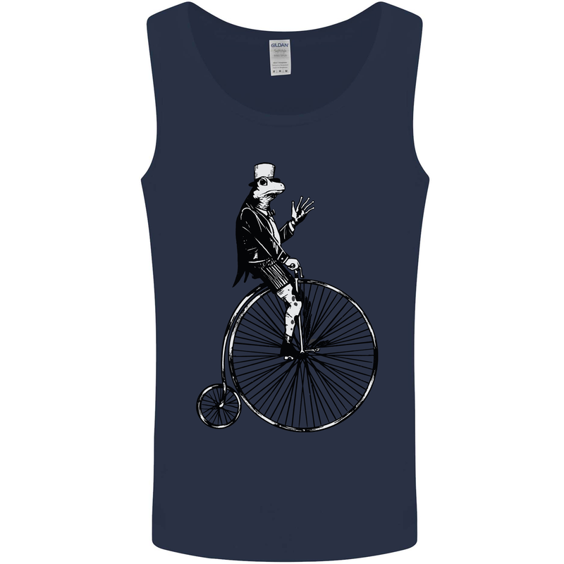Cycling a Frog Riding a Penny Farthing Mens Vest Tank Top Navy Blue