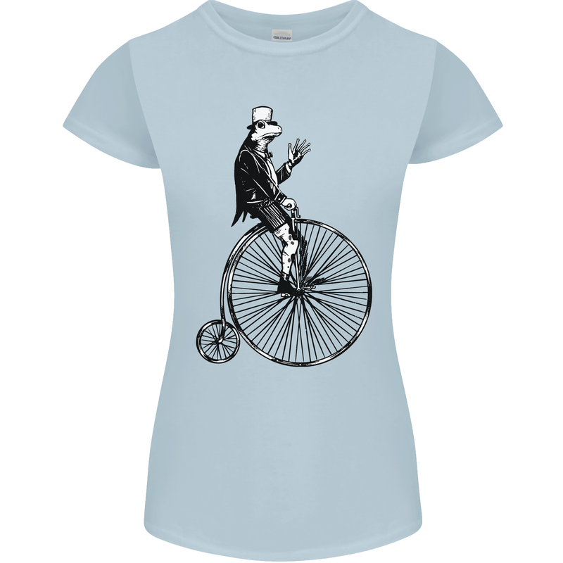 Cycling a Frog Riding a Penny Farthing Womens Petite Cut T-Shirt Light Blue