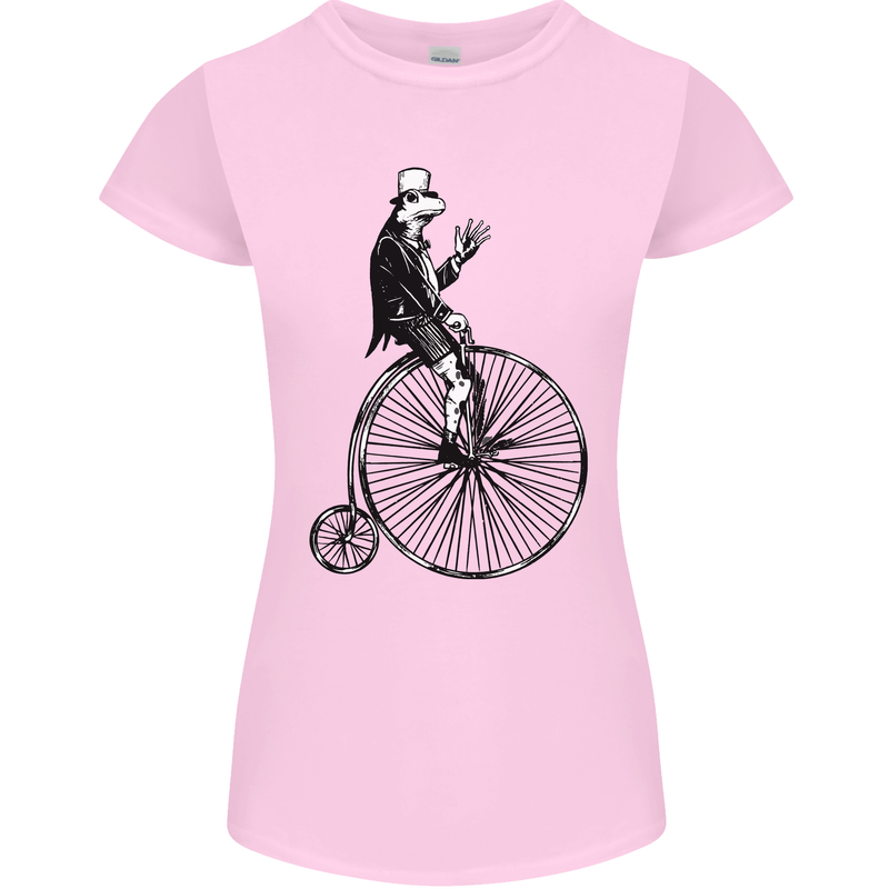Cycling a Frog Riding a Penny Farthing Womens Petite Cut T-Shirt Light Pink