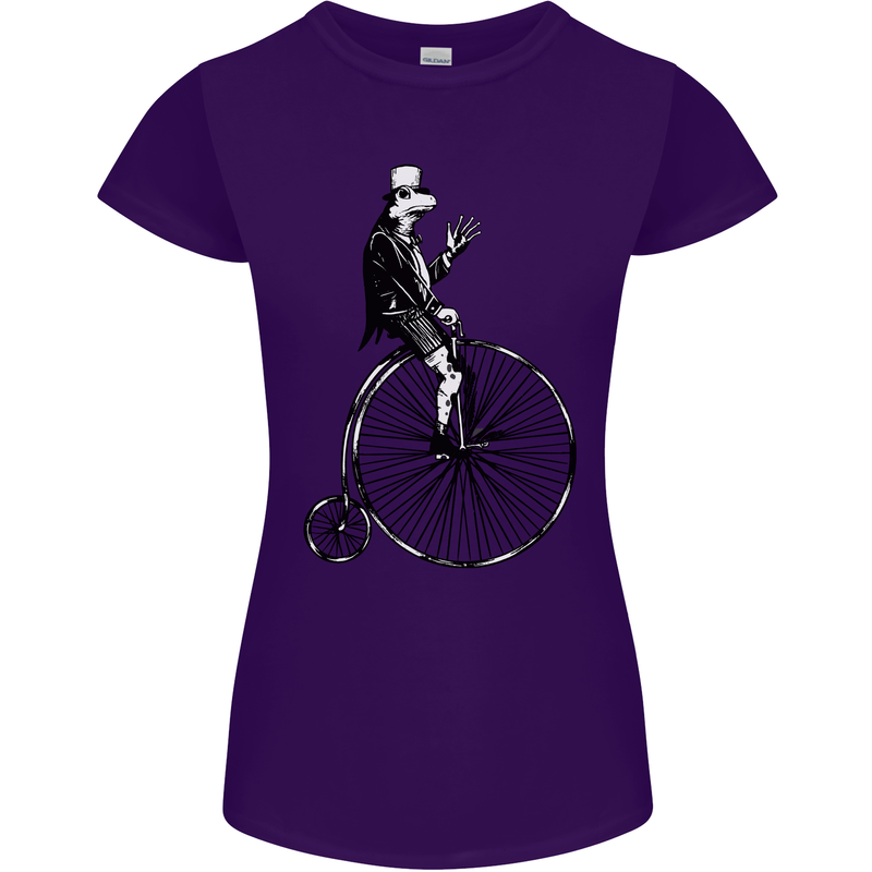Cycling a Frog Riding a Penny Farthing Womens Petite Cut T-Shirt Purple