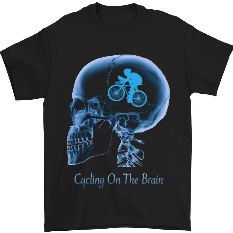 Cycling on the Brain Cyclist Bicycle Bike Mens T-Shirt Cotton Gildan Black