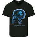 Cycling on the Brain Cyclist Bicycle Bike Mens V-Neck Cotton T-Shirt Black