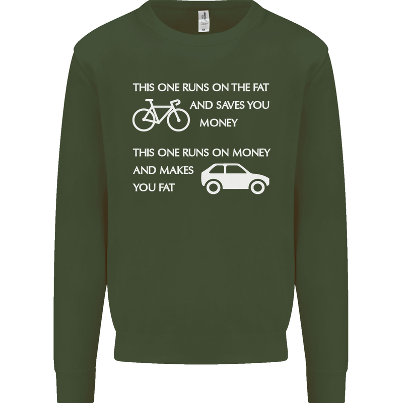 Cycling v's Cars Cyclist Environment Funny Kids Sweatshirt Jumper Forest Green