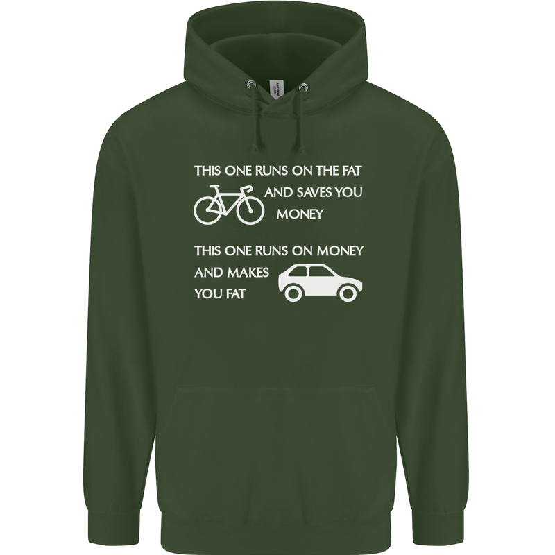 Cycling v's Cars Cyclist Environment Funny Mens 80% Cotton Hoodie Forest Green