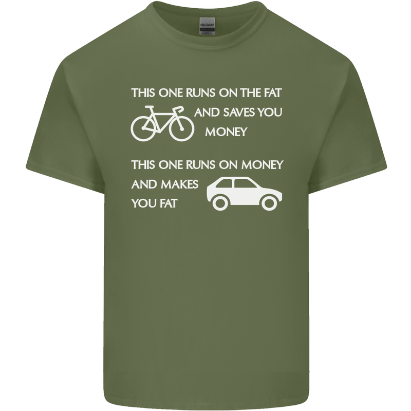 Cycling v's Cars Cyclist Environment Funny Mens Cotton T-Shirt Tee Top Military Green
