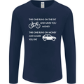 Cycling v's Cars Cyclist Environment Funny Mens Long Sleeve T-Shirt Navy Blue