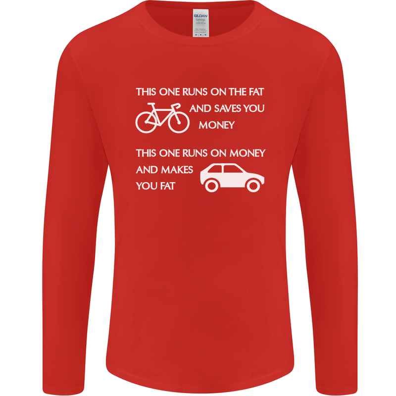 Cycling v's Cars Cyclist Environment Funny Mens Long Sleeve T-Shirt Red